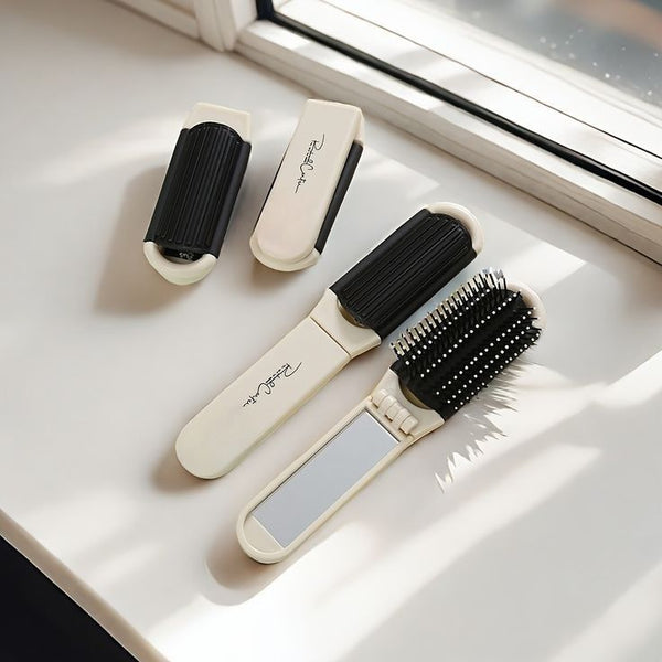 Foldable Travel Hair Brush with Mirror | Pocket-Size Compact