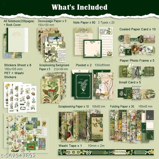 Vintage Botanical Scrapbook Journal Kit (346 PCS)