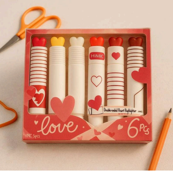 Heart Highlighter Set (6 PCS) – Cute Double-Ended Highlighters